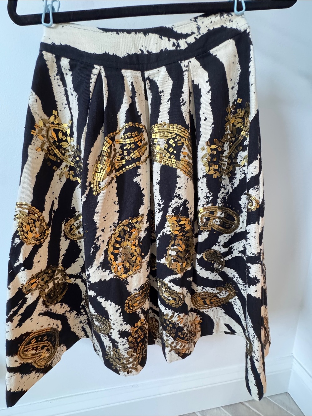 Black & Cream Circle Skirt with Gold Sequin Accents